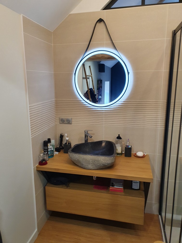 miroir lumineux vasque meuble bois